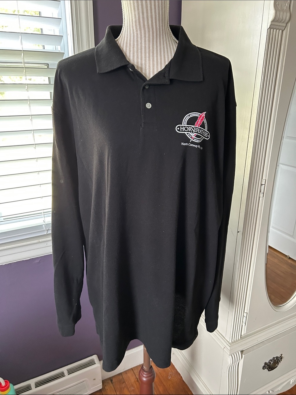 Horsefeathers Black Long-Sleeve Polo with Embroidered Crest